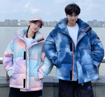 Gradient Cotton Jacket with Fur Collar