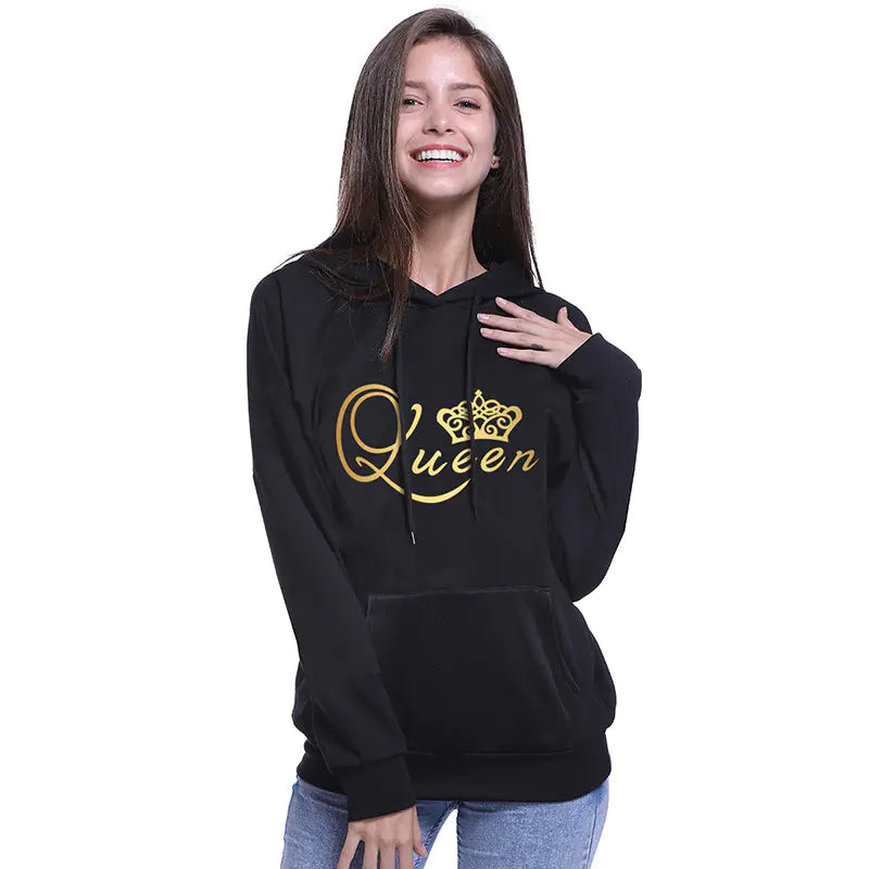 KING QUEEN Couple Hooded Print Sweatshirt