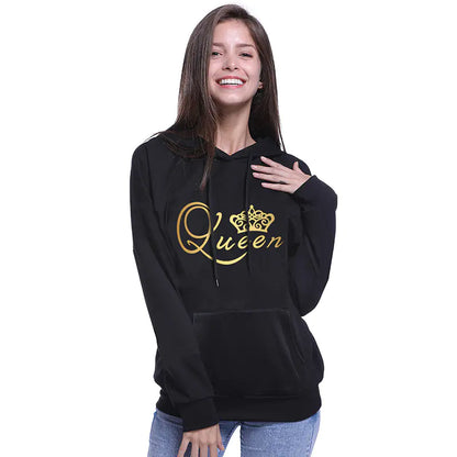 KING QUEEN Couple Hooded Print Sweatshirt