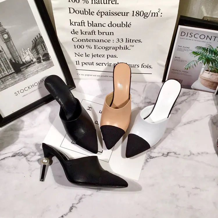 Peach Pointed-Toe Backless High Heels for Women