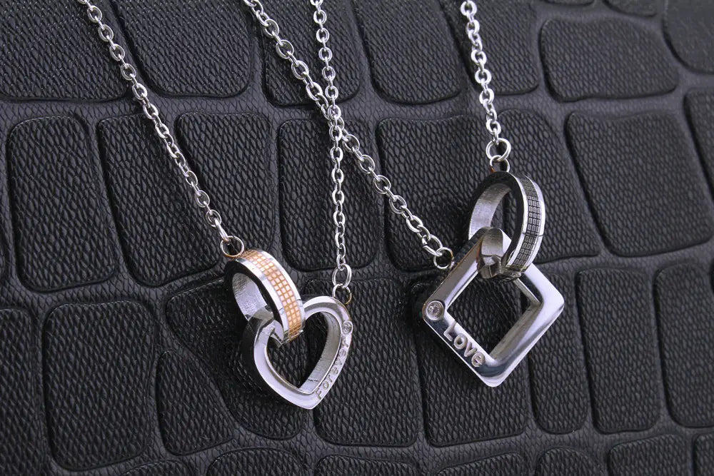 Korean Wholesale Jewelry: Heart & Square Pendant Necklaces