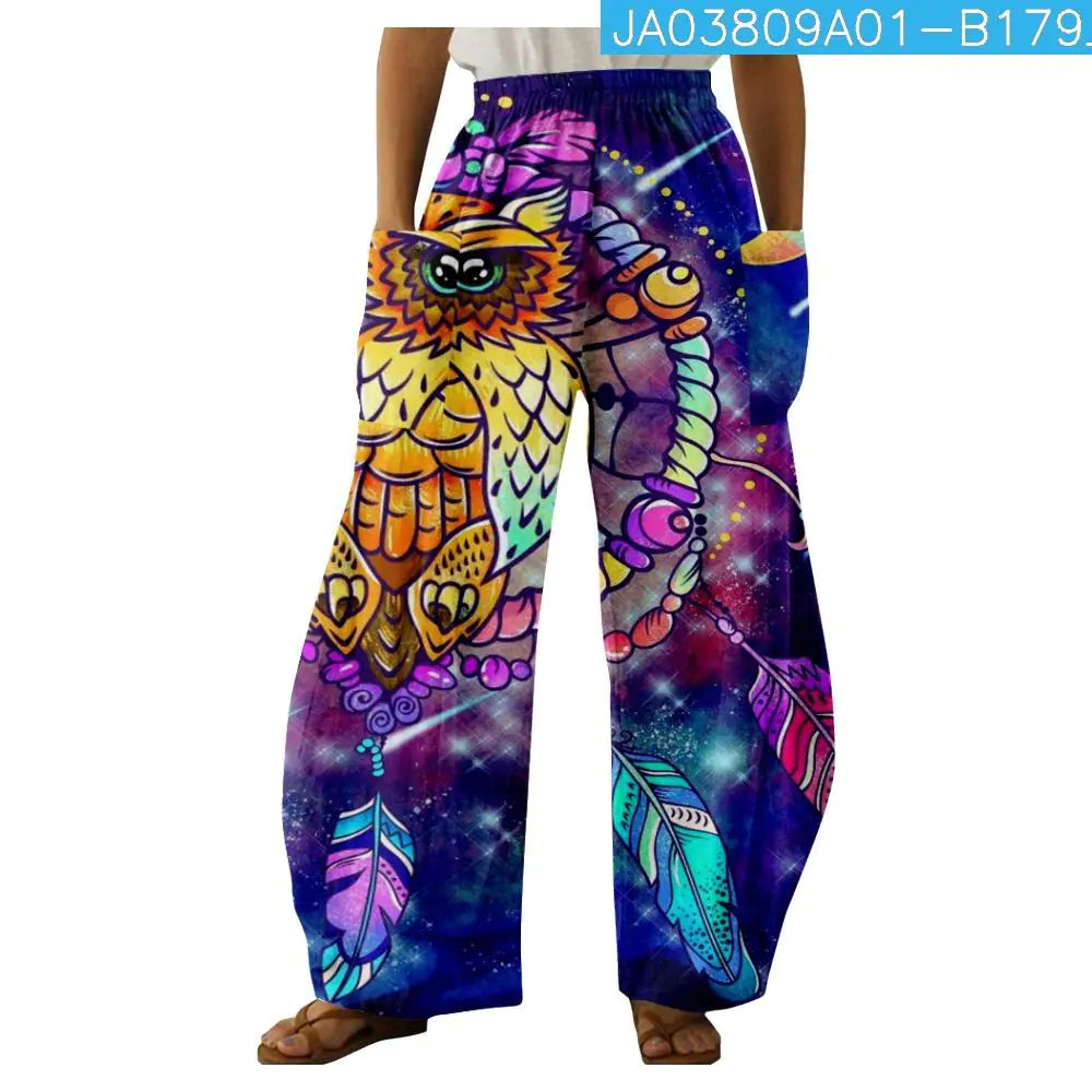 High-Waisted Owl Print Women's Sports Pants