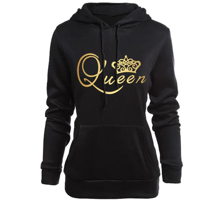 KING QUEEN Couple Hooded Print Sweatshirt