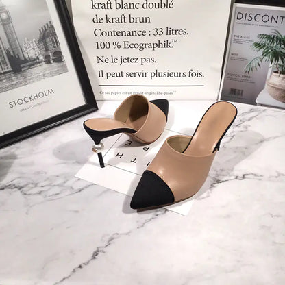 Peach Pointed-Toe Backless High Heels for Women