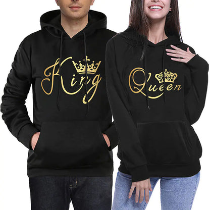 KING QUEEN Couple Hooded Print Sweatshirt