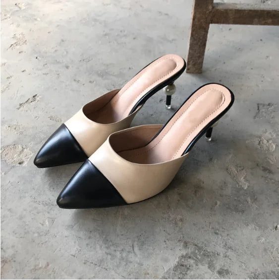 Peach Pointed-Toe Backless High Heels for Women