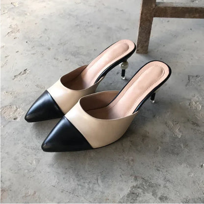 Peach Pointed-Toe Backless High Heels for Women