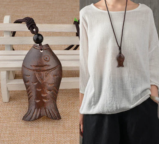 Handcrafted Wooden Fish Necklace - Ethnic Style Jewelry