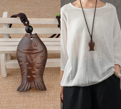 Handcrafted Wooden Fish Necklace - Ethnic Style Jewelry
