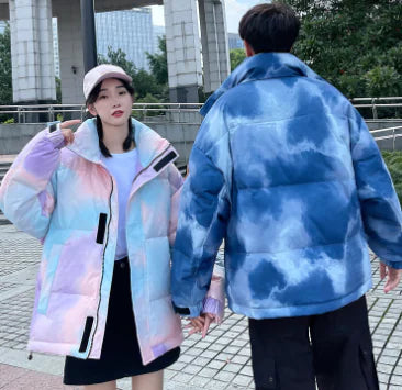 Gradient Cotton Jacket with Fur Collar